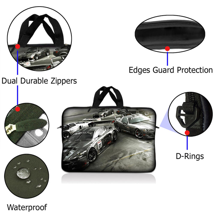 Car Rear Notebook Cover Race Cars Print Laptop Notebook Sleeve Carrying Case with Carry Handle ...