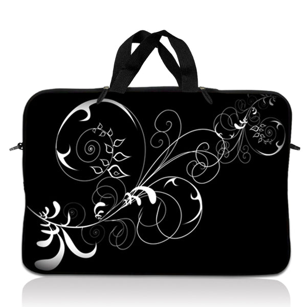 Laptop Notebook Sleeve Carrying Case with Carry Handle – Vines Black and White Swirl Floral