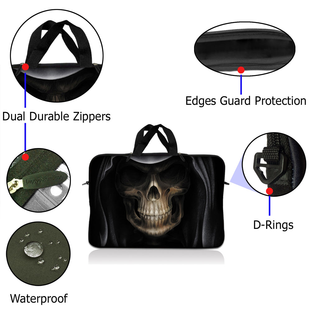 Hooded Dark Lord Skull Laptop Notebook Sleeve Carrying Case with Carry ...