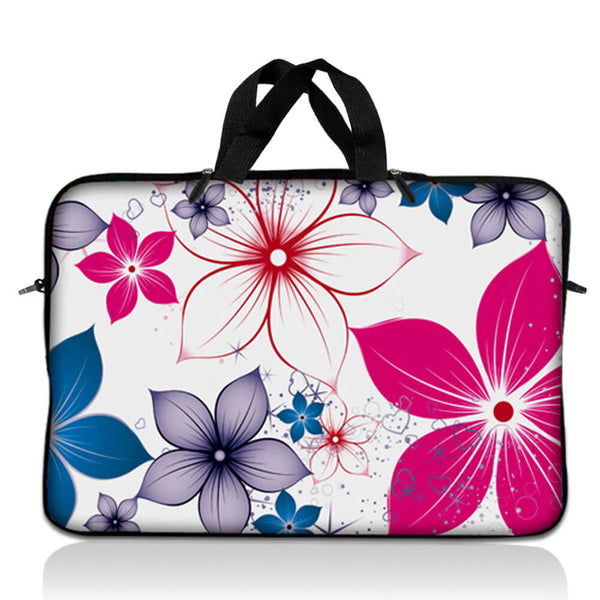 Laptop Notebook Sleeve Carrying Case with Carry Handle – White Pink Blue Flower Leaves