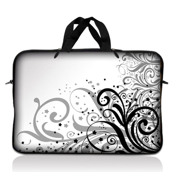 Laptop Notebook Sleeve Carrying Case with Carry Handle – Grey Swirl Black & White Floral