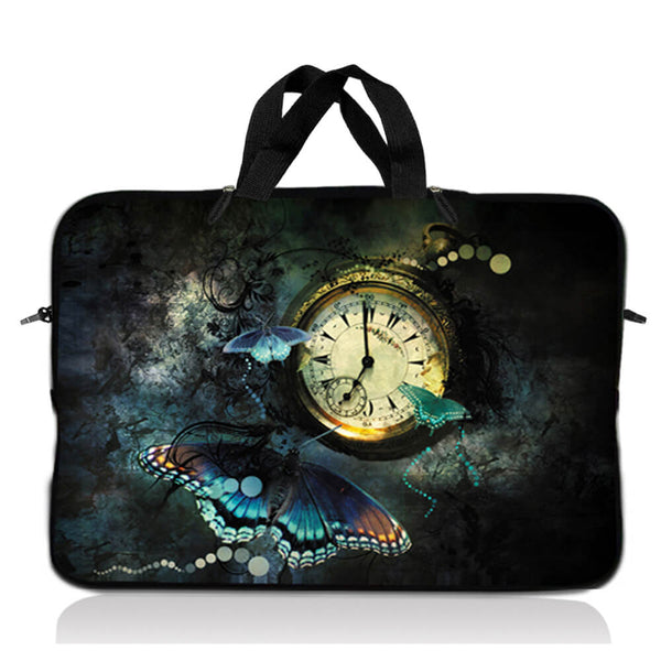 Laptop Notebook Sleeve Carrying Case with Carry Handle – Clock Butterfly Floral