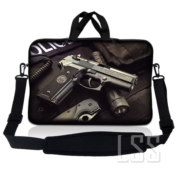 Laptop Notebook Sleeve Carrying Case with Carry Handle and Shoulder Strap - Police Gun Weapons