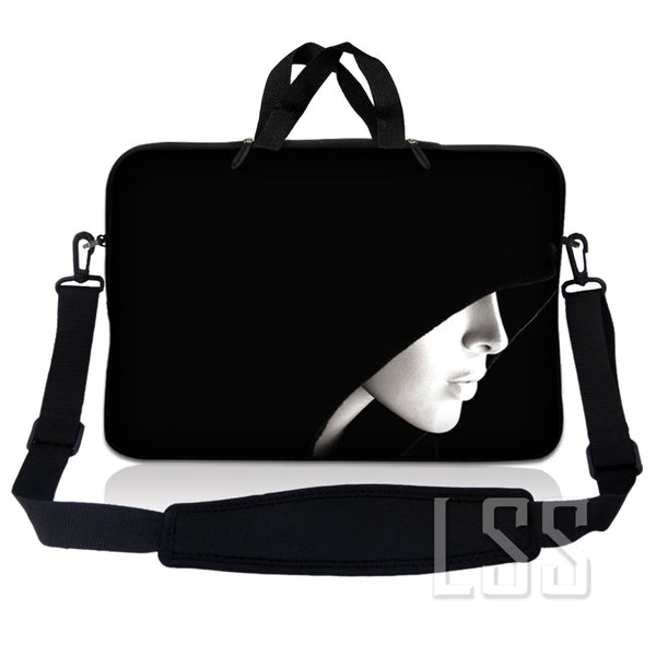 Laptop Notebook Sleeve Carrying Case with Carry Handle and Shoulder Strap - Lady in Hood