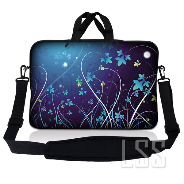Laptop Notebook Sleeve Carrying Case with Carry Handle and Shoulder Strap - Blue Swirl Mid Summer Night Floral