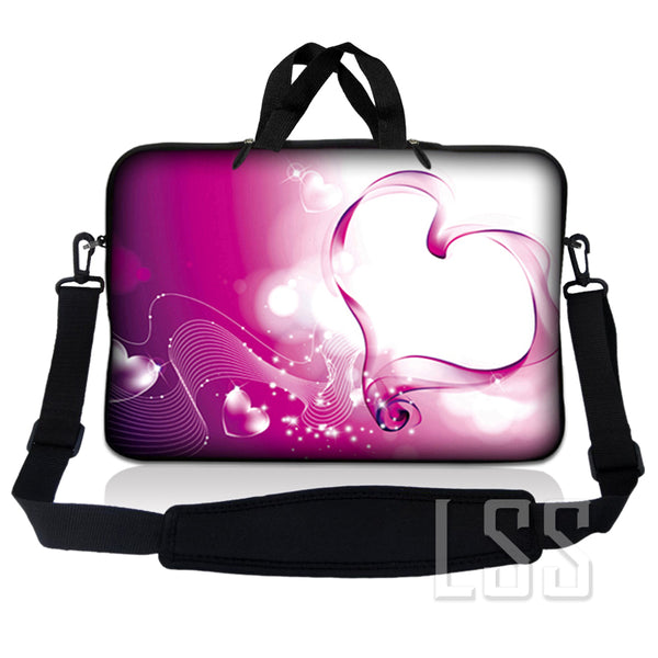 Laptop Notebook Sleeve Carrying Case with Carry Handle and Shoulder Strap - Pink Heart