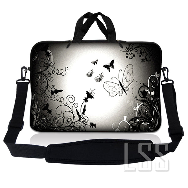 Laptop Notebook Sleeve Carrying Case with Carry Handle and Shoulder Strap - Dark Contrast Fade Butterfly