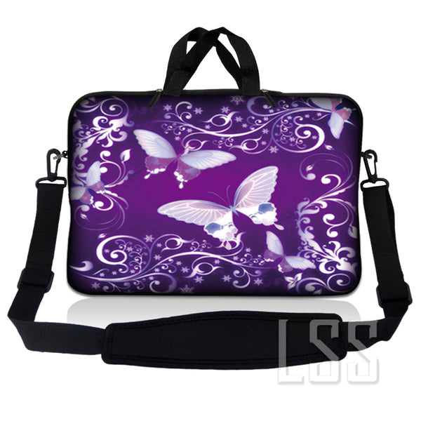 Laptop Notebook Sleeve Carrying Case with Carry Handle and Shoulder Strap - Purple Butterfly