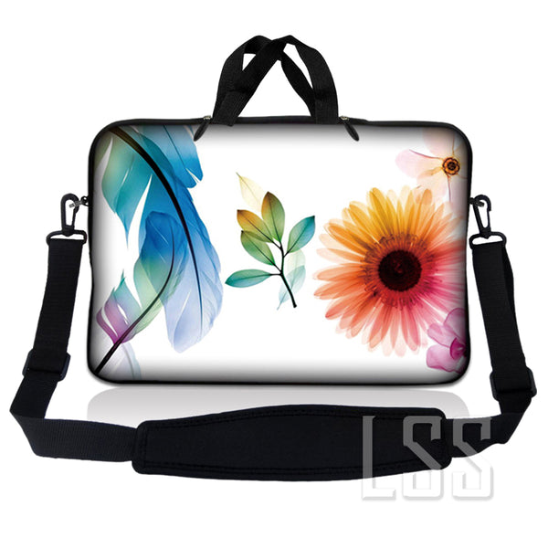 Laptop Notebook Sleeve Carrying Case with Carry Handle and Shoulder Strap - Daisy Flower Leaves Floral
