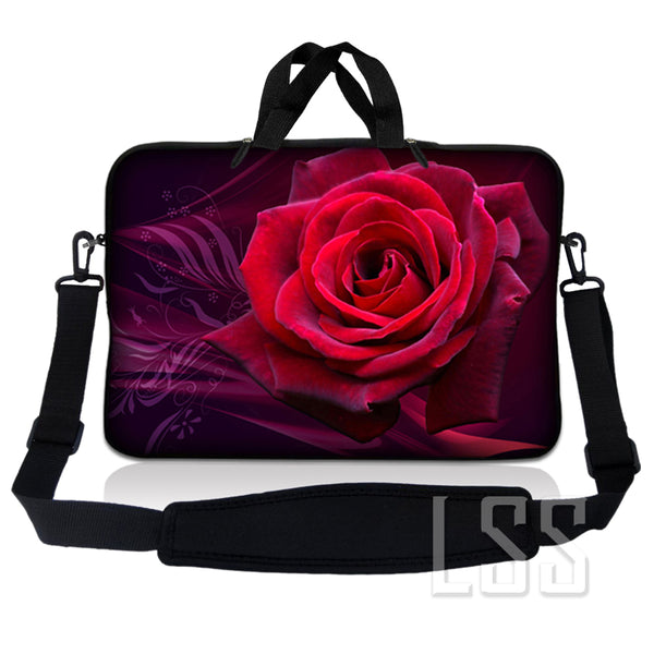 Laptop Notebook Sleeve Carrying Case with Carry Handle and Shoulder Strap - Pink Rose Floral Flower