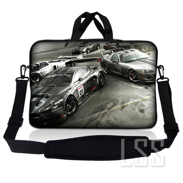 Laptop Notebook Sleeve Carrying Case with Carry Handle and Shoulder Strap - Race Cars