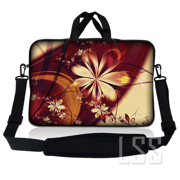 Laptop Notebook Sleeve Carrying Case with Carry Handle and Shoulder Strap - Gold Flower Floral