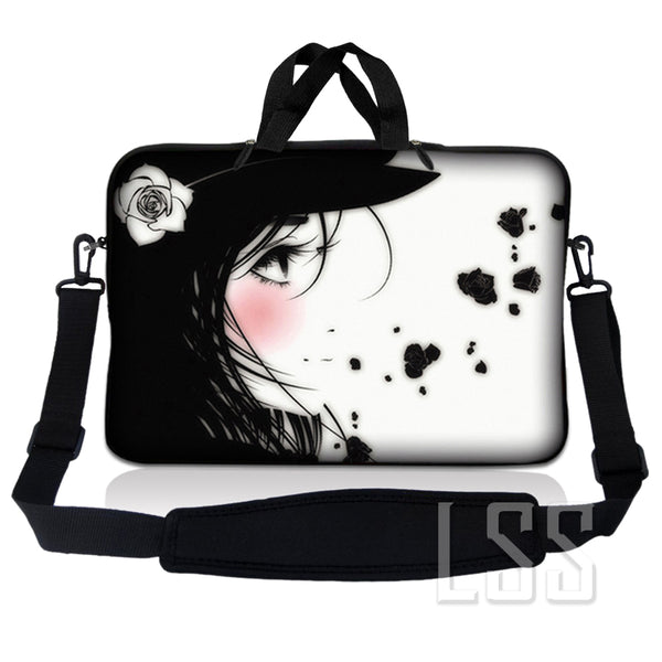 Laptop Notebook Sleeve Carrying Case with Carry Handle and Shoulder Strap - Girl with White Rose