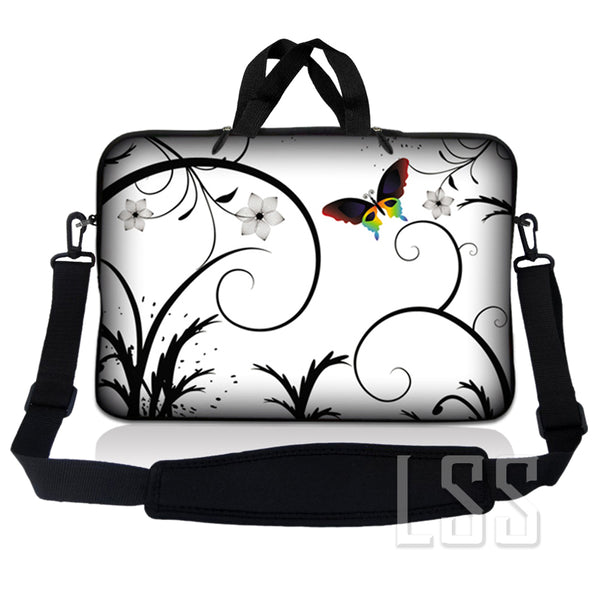 Laptop Notebook Sleeve Carrying Case with Carry Handle and Shoulder Strap - White Butterfly Escape Floral