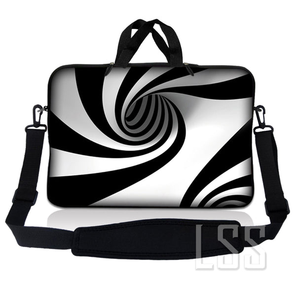 Laptop Notebook Sleeve Carrying Case with Carry Handle and Shoulder Strap - Tornado White and Black Swirl