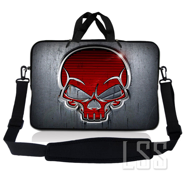 Laptop Notebook Sleeve Carrying Case with Carry Handle and Shoulder Strap - Silver Red Skull