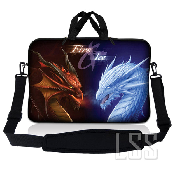 Laptop Notebook Sleeve Carrying Case with Carry Handle and Shoulder Strap - Fire & Ice Dragons