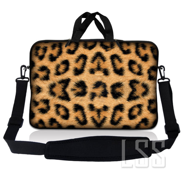Laptop Notebook Sleeve Carrying Case with Carry Handle and Shoulder Strap - Leopard Print