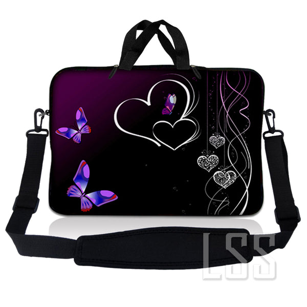 Laptop Notebook Sleeve Carrying Case with Carry Handle and Shoulder Strap - Butterfly Heart Floral