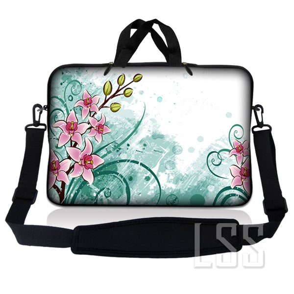 Laptop Notebook Sleeve Carrying Case with Carry Handle and Shoulder Strap - Pink Flower Floral