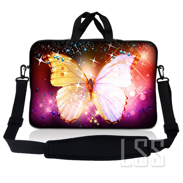 Laptop Notebook Sleeve Carrying Case with Carry Handle and Shoulder Strap - Sparkling Butterfly