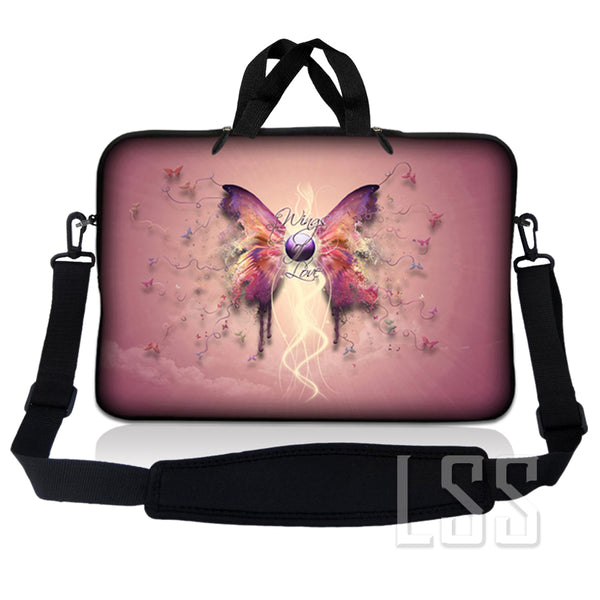 Laptop Notebook Sleeve Carrying Case with Carry Handle and Shoulder Strap - Pink Butterfly Floral