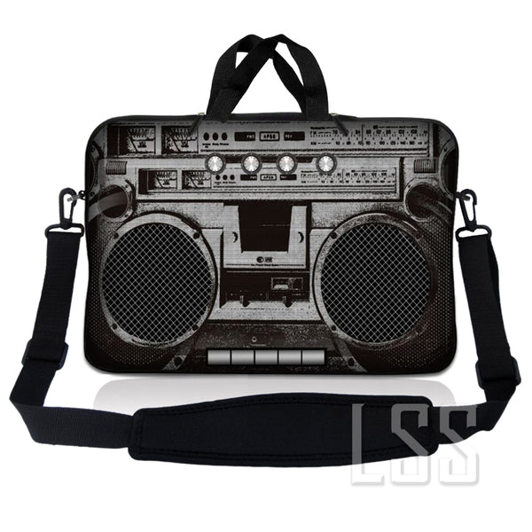 Laptop Notebook Sleeve Carrying Case with Carry Handle and Shoulder Strap - Cassette Player Design