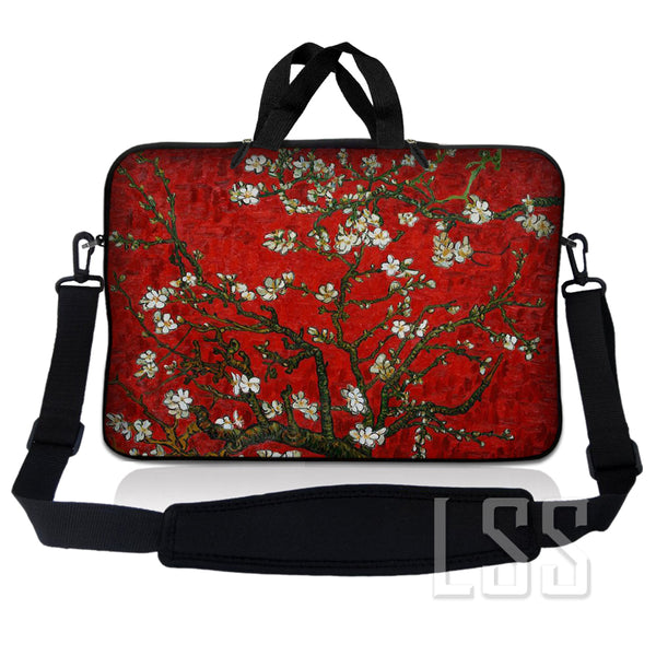 Laptop Notebook Sleeve Carrying Case with Carry Handle and Shoulder Strap - Red Almond Trees