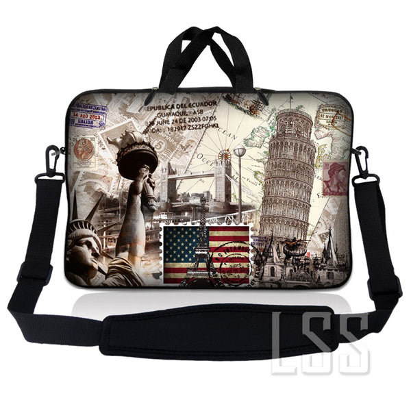Laptop Notebook Sleeve Carrying Case with Carry Handle and Shoulder Strap - World Landmarks