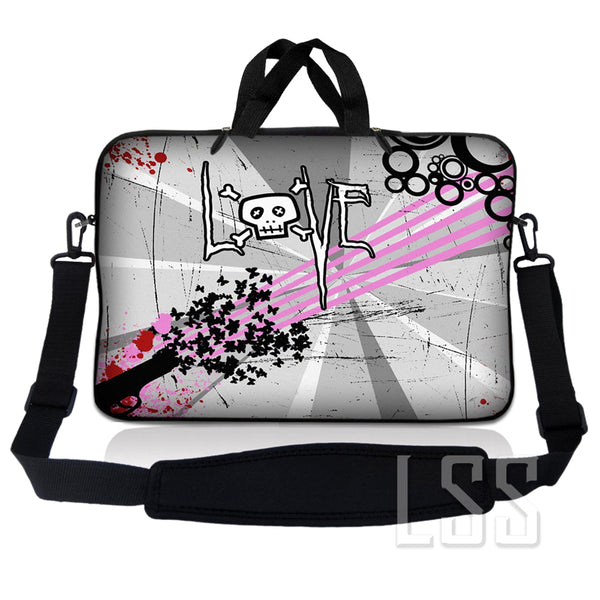 Laptop Notebook Sleeve Carrying Case with Carry Handle and Shoulder Strap - Love Skull Floral