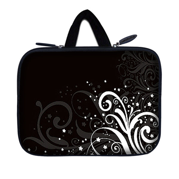 Tablet Sleeve Carrying Case w/ Hidden Handle – Black and White Floral