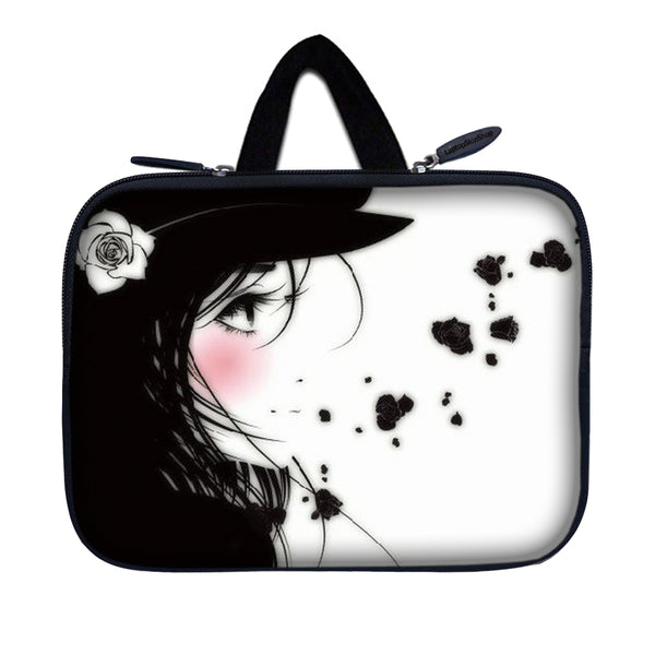 Tablet Sleeve Carrying Case w/ Hidden Handle – Girl with White Rose