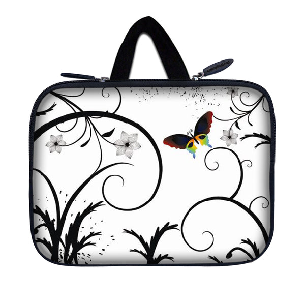 Tablet Sleeve Carrying Case w/ Hidden Handle – White Butterfly Escape Floral