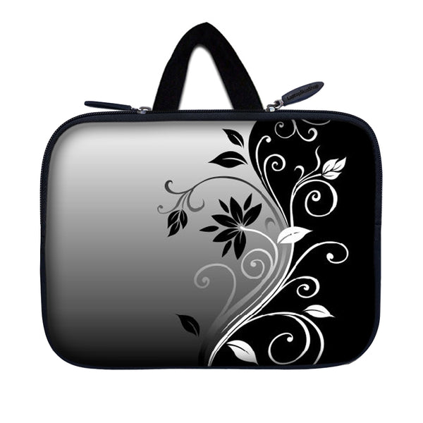 Tablet Sleeve Carrying Case w/ Hidden Handle – Gray Black Swirl Floral