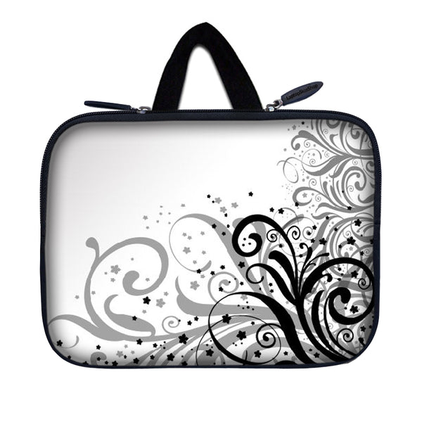 Tablet Sleeve Carrying Case w/ Hidden Handle – Grey Swirl Black & White Floral