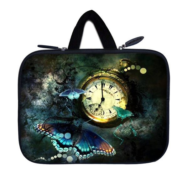 Tablet Sleeve Carrying Case w/ Hidden Handle – Clock Butterfly Floral