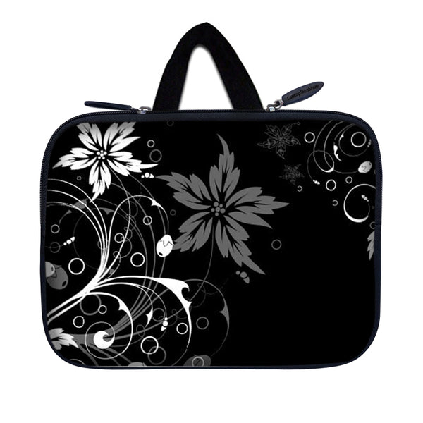 Tablet Sleeve Carrying Case w/ Hidden Handle – Black and White Floral