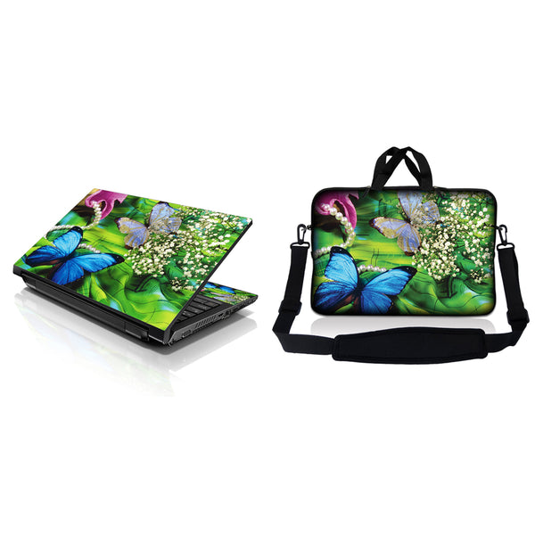Notebook / Netbook Sleeve Carrying Case w/ Handle & Adjustable Shoulder Strap & Matching Skin – Butterfly Floral
