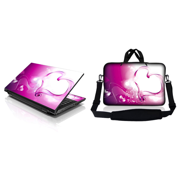 Notebook / Netbook Sleeve Carrying Case w/ Handle & Adjustable Shoulder Strap & Matching Skin – Pink Heart