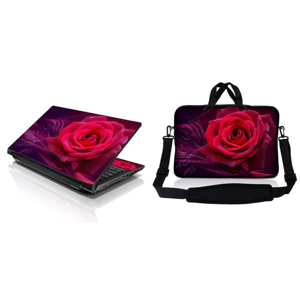 Notebook / Netbook Sleeve Carrying Case w/ Handle & Adjustable Shoulder Strap & Matching Skin – Pink Rose Floral Flower