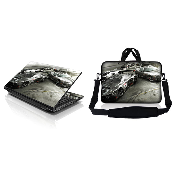 Notebook / Netbook Sleeve Carrying Case w/ Handle & Adjustable Shoulder Strap & Matching Skin – Race Cars