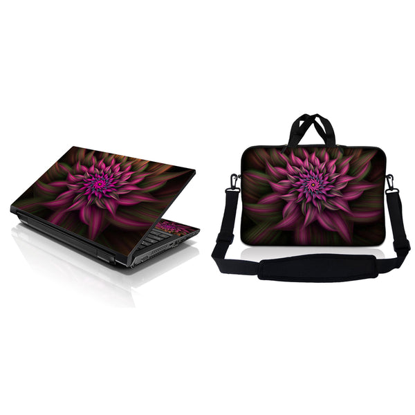 Notebook / Netbook Sleeve Carrying Case w/ Handle & Adjustable Shoulder Strap & Matching Skin – Purple Floral Flower