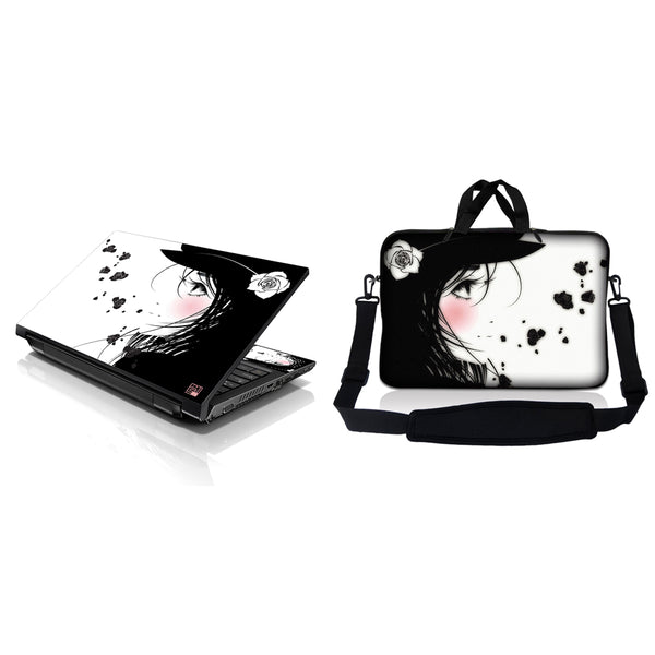 Notebook / Netbook Sleeve Carrying Case w/ Handle & Adjustable Shoulder Strap & Matching Skin – Girl with White Rose