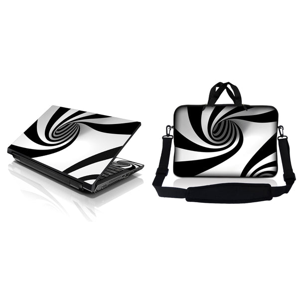 Notebook / Netbook Sleeve Carrying Case w/ Handle & Adjustable Shoulder Strap & Matching Skin – Tornado White and Black Swirl