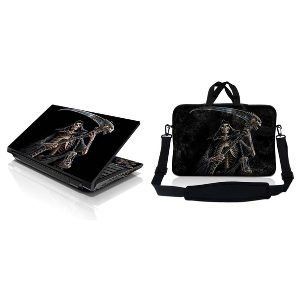 Notebook / Netbook Sleeve Carrying Case w/ Handle & Adjustable Shoulder Strap & Matching Skin – Reaper Skull