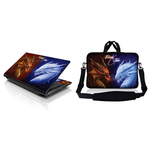 Notebook / Netbook Sleeve Carrying Case w/ Handle & Adjustable Shoulder Strap & Matching Skin – Fire & Ice Dragons