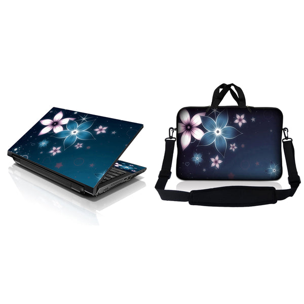 Notebook / Netbook Sleeve Carrying Case w/ Handle & Adjustable Shoulder Strap & Matching Skin – Plumeria Flower Floral