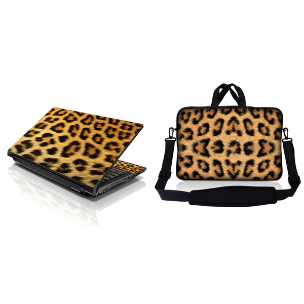 Notebook / Netbook Sleeve Carrying Case w/ Handle & Adjustable Shoulder Strap & Matching Skin – Leopard Print