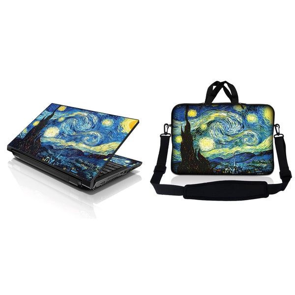 Notebook / Netbook Sleeve Carrying Case w/ Handle & Adjustable Shoulder Strap & Matching Skin – Starry Night