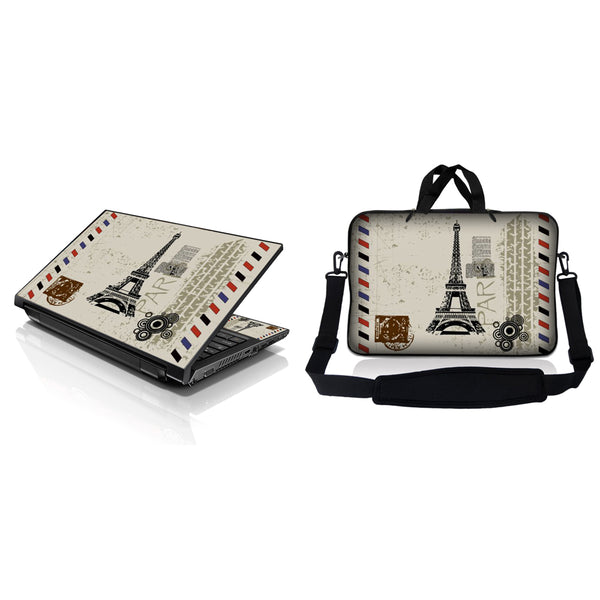 Notebook / Netbook Sleeve Carrying Case w/ Handle & Adjustable Shoulder Strap & Matching Skin – Paris Design